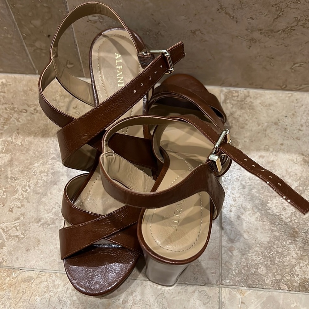 Alfani brown platform heeled sandals. 4” heel with 3/4” platform.
